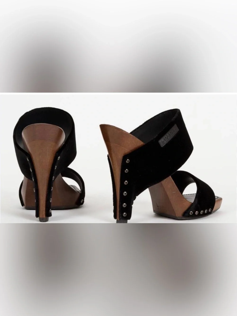 CHANEL Black Leather Studded Platform Mules 36.5
